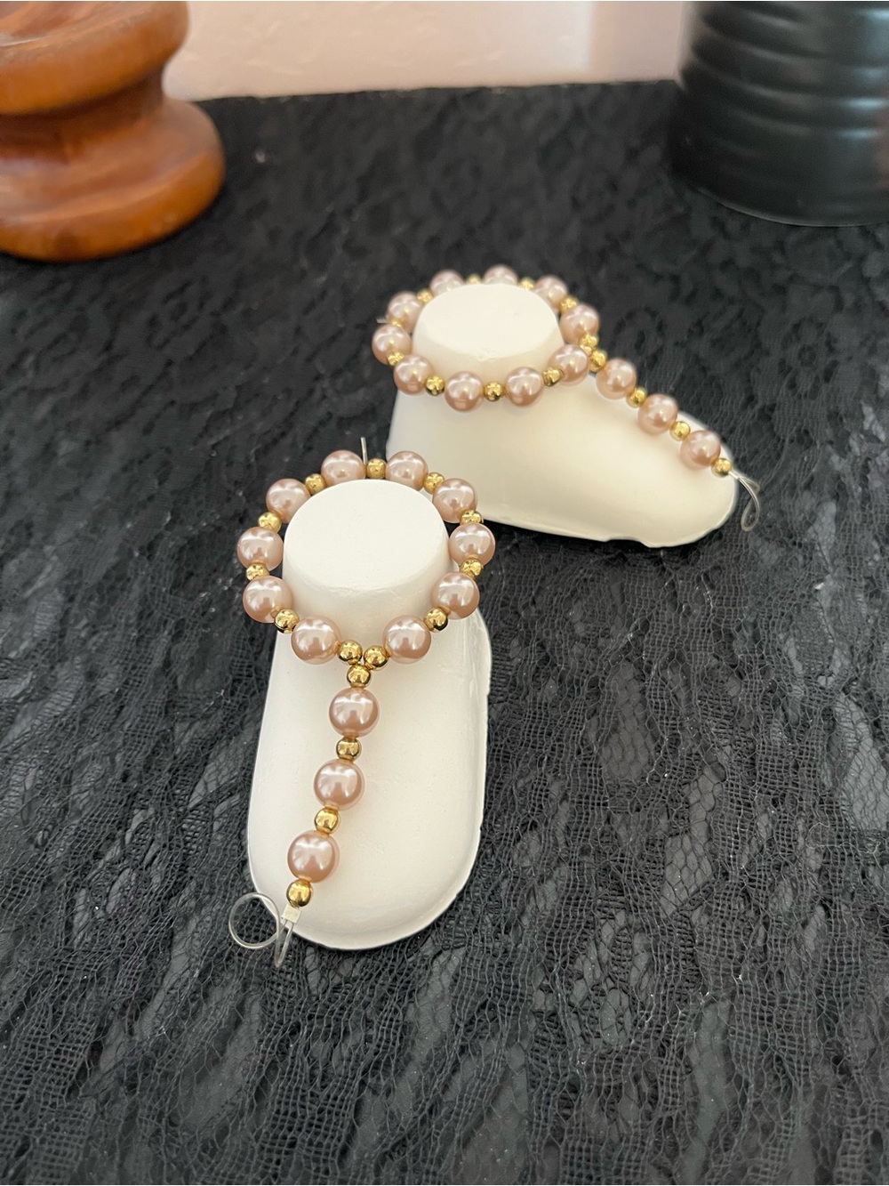 Gold and Blush Pearl Beaded Barefoot Sandals